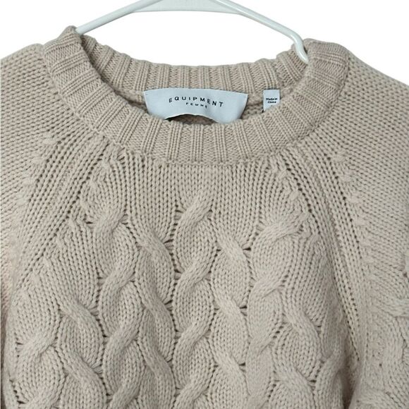Equipment Stefania Wool Cable Knit Cropped Sweater in Cream | Size S - Picture 3 of 8